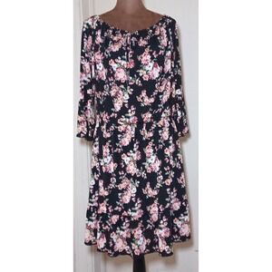 Shiela Rose Women XL Black Floral Bell Sleeve Ruffle Hem Mini Dress 8.2411 Boho